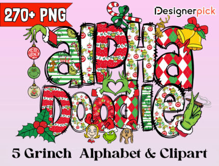 Grinch Alphabet Doodle, Christmas Doodle Alphabet Bundle, Grinch Doodle Alphabet