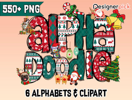 Christmas Doodle Alphabet, Xmas Letter, xmas Doodle text design