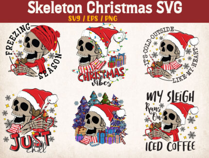 Skeleton Christmas Svg Bundle, Skeleton Christmas Png, Christmas Skull Svg