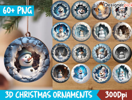 3D Christmas Ornament Png Bundle, Christmas Coaster Png, 3D Round Christmas