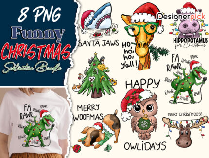 Funny Christmas Sublimation Bundle, Funny Christmas Animal, Funny Christmas Png Bundle