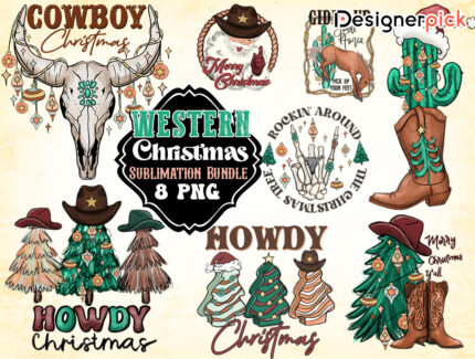 Western Christmas Sublimation Bundle, Cute Christmas Png, Western Xmas Png