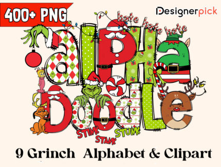 Christmas Doodle Alphabet Bundle, Grinch Christmas Doodle Alphabet, Grinch Alphabet Doodle
