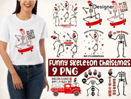 Skeleton Christmas Sublimation Bundle, Skeleton Christmas Png