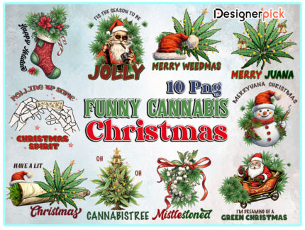 Christmas Cannabis Sublimation Bundle, Weed Christmas Png, Santa Smoking Png