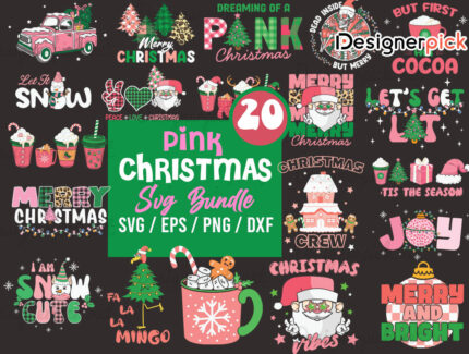 Pink Christmas Svg Bundle, Pink Christmas Png, Christmas Svg Bundle