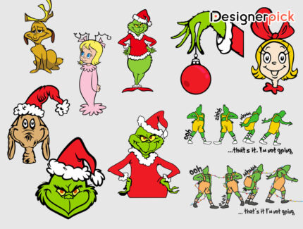 Grinch Christmas Doodle Alphabet, Xmas Letter, xmas Doodle text design, Grinch Alphabet Doodle