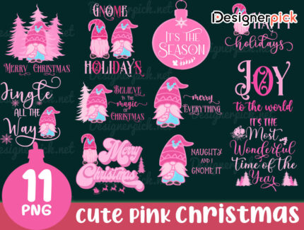 Pink Christmas Sublimation Bundle, Pink Christmas Png