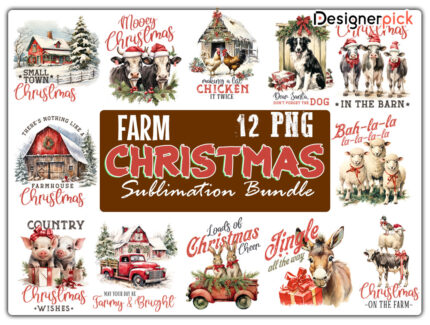 Farm Christmas Sublimation Bundle, Christmas Clipart, Farm Png