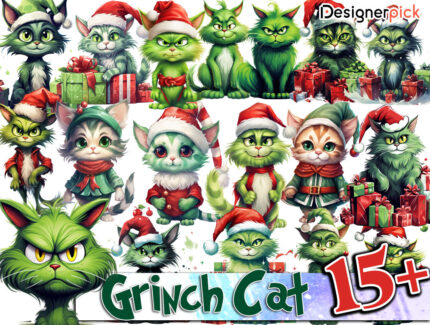 Grinch Cat PNG Bundle, Cat Grinch Png, Grinch Christmas PNG Bundle
