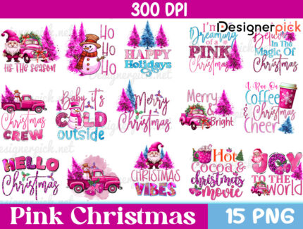 Pink Christmas Sublimation Bundle, Pink Christmas Png, Christmas Png Bundle