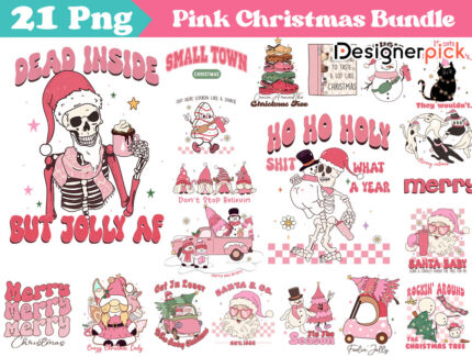 Pink Christmas Sublimation Bundle, Pink Christmas Png, Christmas Png Bundle
