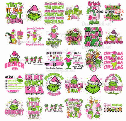Pink Grinch PNG Bundle, Grinch Png, Pink Grinchmas Png