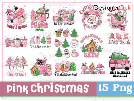 Pink Christmas Sublimation Bundle, Christmas Png Bundle, Pink Christmas Png