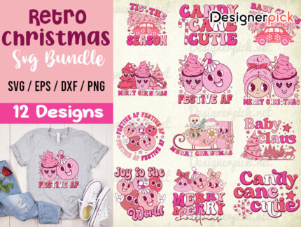 Retro Christmas Svg Bundle, Pink Christmas Svg, Christmas Retro Svg