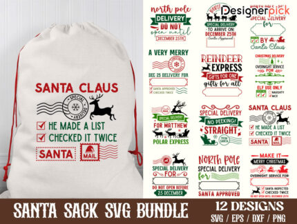 Santa Sack Svg Bundle, Santa Sack Svg, Santa Sack Cut Files
