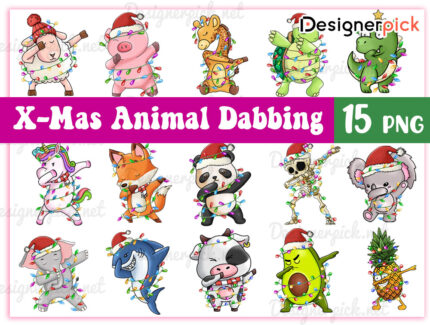 Christmas Animal Dabbing Sublimation Bundle, Dabbing Christmas Png