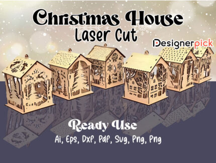Christmas House Laser cut Bundle, Christmas laser cut design, 3D Xmas laser cut SVG