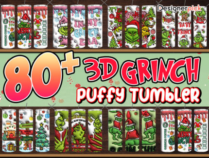 3d Grinch Tumbler Bundle, Puffy Grinch Tumbler Png, Grinch Tumbler Png