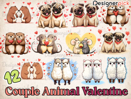 Couple Animal Valentine Bundle, Animal Love Png, Animal Valentine Png bundle