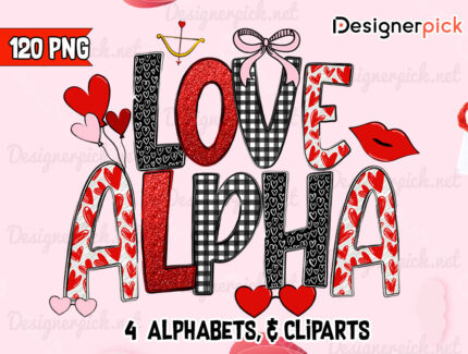 Valentine Doodle Alphabet Bundle, Valentine Alphabet Doodle