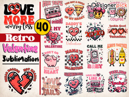 Retro Valentine Sublimation Bundle, Cute Retro Valentine Png