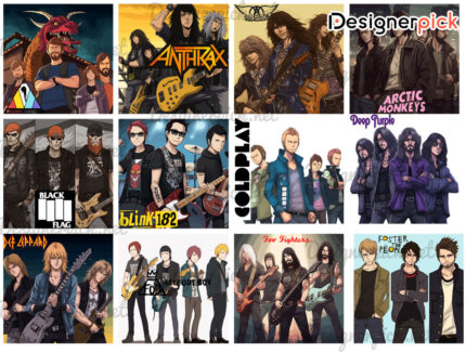 Anime Rock Svg Bundle, Rock Music Svg Bundle, Anime Music Png