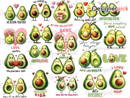 Avocado Valentine Bundle, Avocado Love Png, Avocado Png bundle