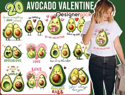 Avocado Valentine Bundle, Avocado Love Png, Avocado Png bundle