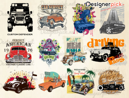 Cars SVG bundle, Vintage Car Clipart, Car Tshirt Design bundle