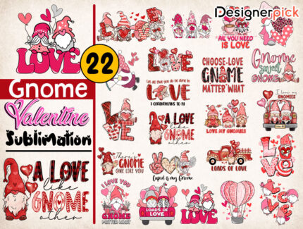 Gnome Valentine Sublimation Bundle, Gnome Love Png, Valentine Png Bundle
