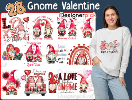 Gnome Valentine Sublimation Bundle, Gnome Love Png, Pink Gnome Png Bundle