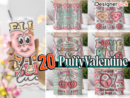 Puffy Valentine Tumbler Png, Love Tumbler Png, Inflated Valentine Tumbler