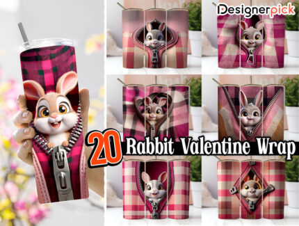 3D Rabbit Valentine Tumbler Bundle, Animal Valentine Tumbler Png