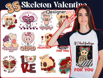 Skeleton Valentine Sublimation Bundle, Skull Love Png