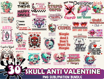 Skull Anti Valentine Sublimation Bundle, Skull Love Png