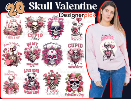 Skull Valentine Sublimation Bundle, Skull Love Png