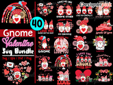 Gnome Valentine Svg Bundle, Cute Gnome Valentine Svg, Valentine Svg Bundle
