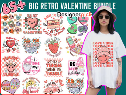 Big Retro Valentine Sublimation Bundle, Valentine Png Bundle