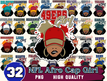 NFL Afro Girl Png Bundle, NFL Team Png, Afro Girl Nfl Sublimation Bundle