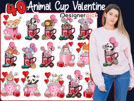 Animal Cup Valentine Sublimation Bundle, Animal Valentine Png