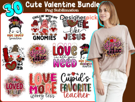 Cute Valentine Sublimation Bundle, Cute Love Valentine Png