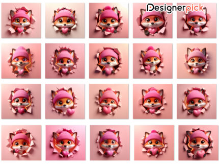 Fox Valentine Tumbler Bundle, Cute Fox Tumbler Png, Pink Fox Tumbler Png