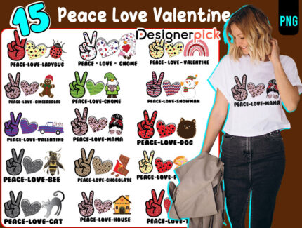 Peace Love Valentine Sublimation Bundle, Valentine Png Bundle