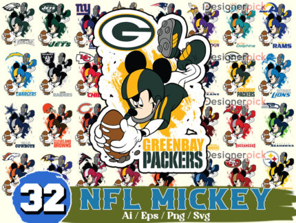 NFL Mickey Svg Bundle, NFL Team Png, Mickey Mouse Nfl Sublimation Bundle