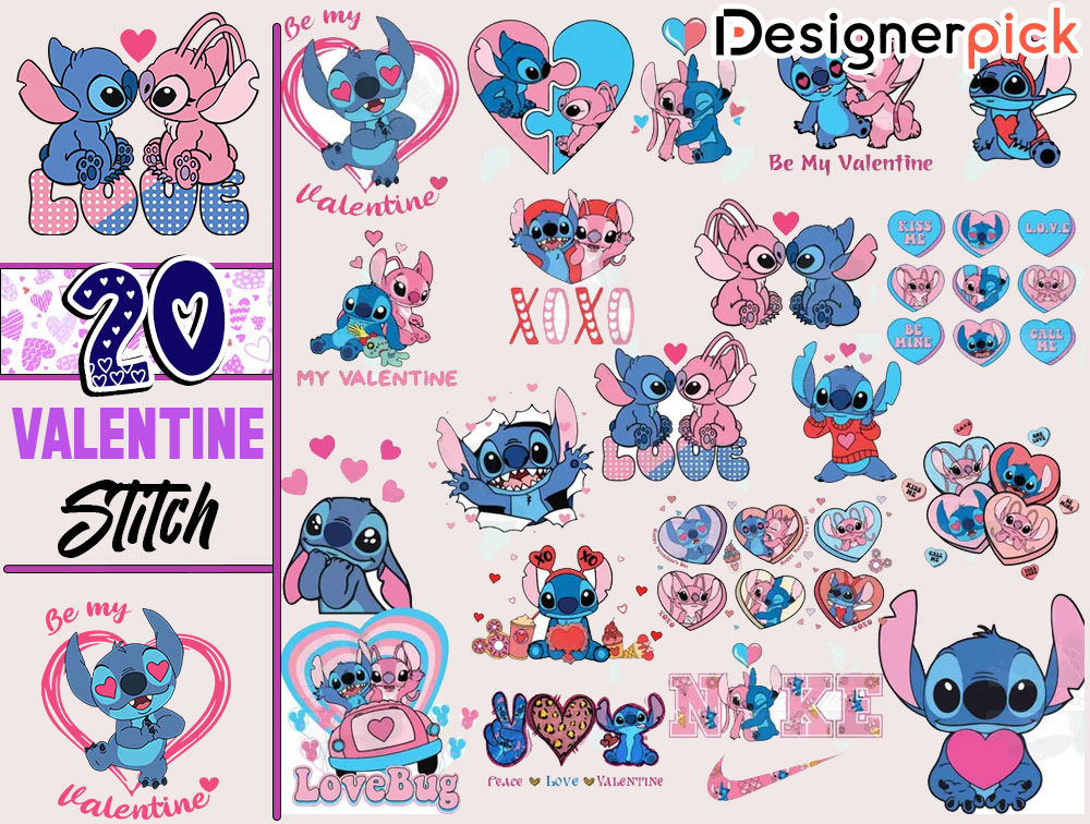 Stitch Valentine Png Bundle, Stitch Valentine Png - Designerpick