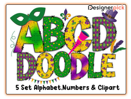 Mardi Gras Doodle Alphabet Bundle