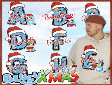 Custom Bluey Alphabet Christmas Png Bundle, Bluey Alphabet bundle png