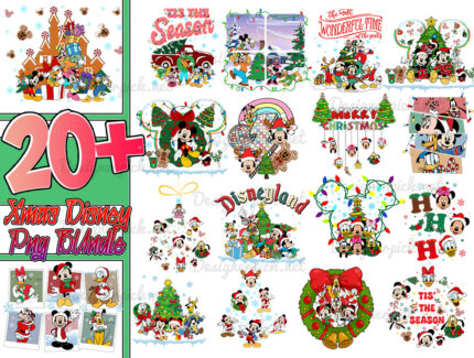 Disney Christmas PNG Bundle, Mickey & Minnie Holiday Clipart
