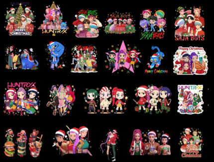 Huntrix Merry Christmas PNG, Kpop Demon Hunters Xmas Bundle